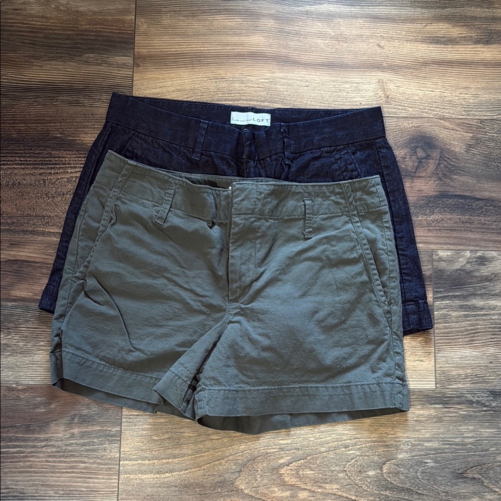 2 PAIR LOT! LOFT Green and Blue (NWOT) Shorts Casual Cotton Blend size 2/26